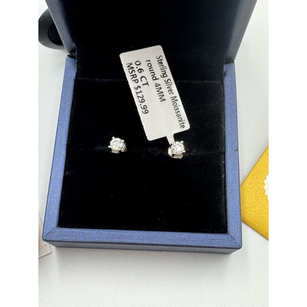 Sterling Silver Moissanite Round 0.6 CT Round Stud Earrings, GRA Certificate